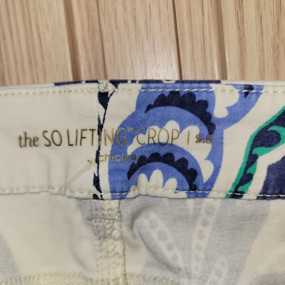 Chico's So Lifting Crop Pants Blue Green Floral Paisley Print Size 2.5 L 14/16